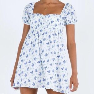 Princess Polly Let's Dance Blue Floral Mini Dress‎ Size 4 Cottagecore Babydoll